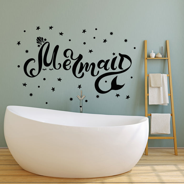 Vinyl Wall Decal Mermaid Inscription Stars Sea Ocean Bathroom Stickers Mural (g1279)