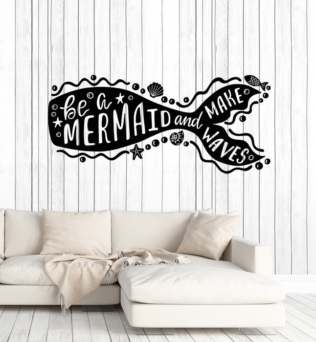 Vinyl Wall Decal Mermaid Make Waves Phrase Bathroom Decor Stickers Mural (g6493)