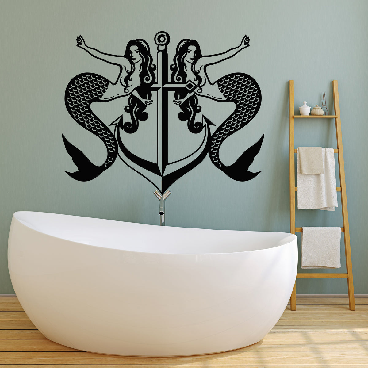 Vinyl Wall Decal Mermaids Nymph Anchor Bathroom Marine Style Stickers ...