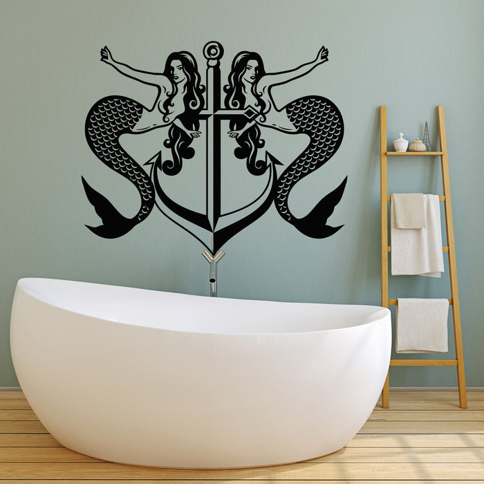 Vinyl Wall Decal Mermaids Nymph Anchor Bathroom Marine Style Stickers Mural (g1125)