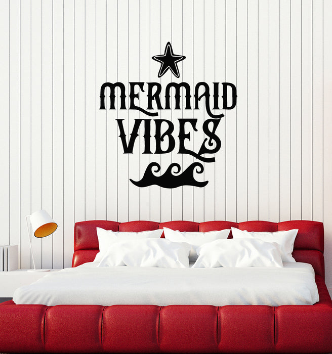 Vinyl Wall Decal Phrase Mermaid Vibes Decor Ocean Wave Stickers Mural (g4131)