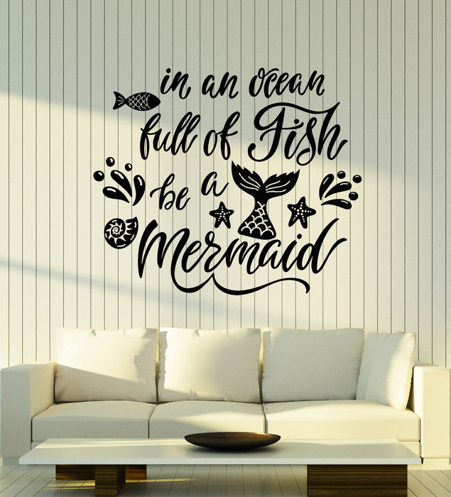 Vinyl Wall Decal Inspiring Phrase Fish Mermaid Words Bathroom Stickers Mural (g4191)
