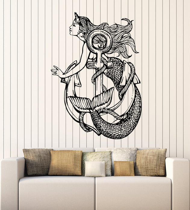 Vinyl Wall Decal Mermaid Anchor Nautical Marine Ocean Interior Stickers Mural (g5630)