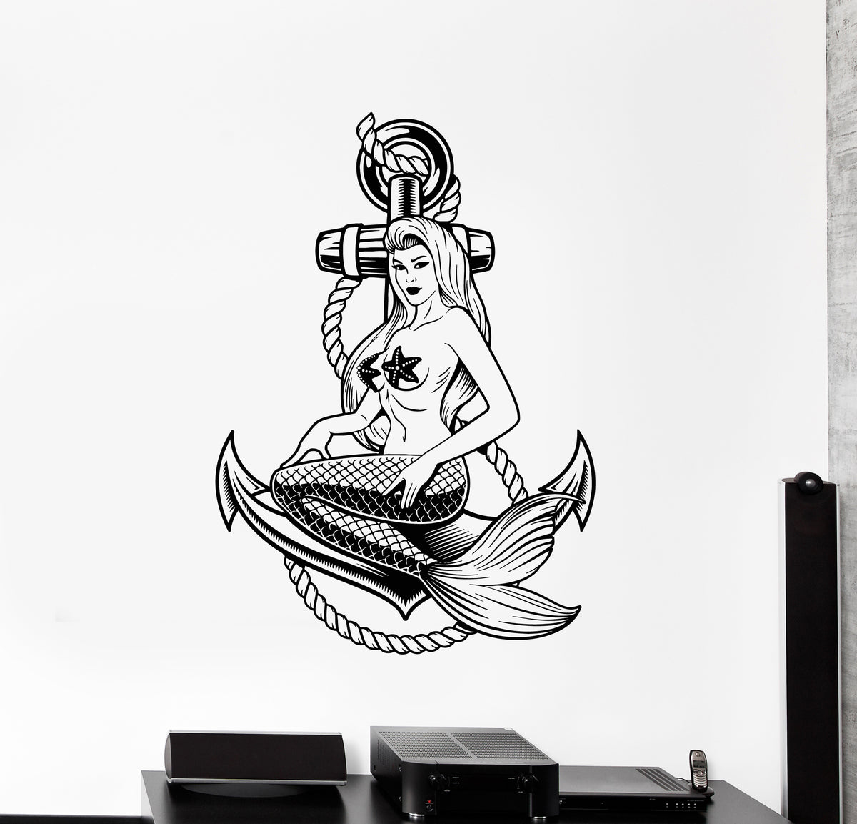 Vinyl Wall Decal Anchor Mermaid Fantasy Marine Teen Girl Room Stickers ...