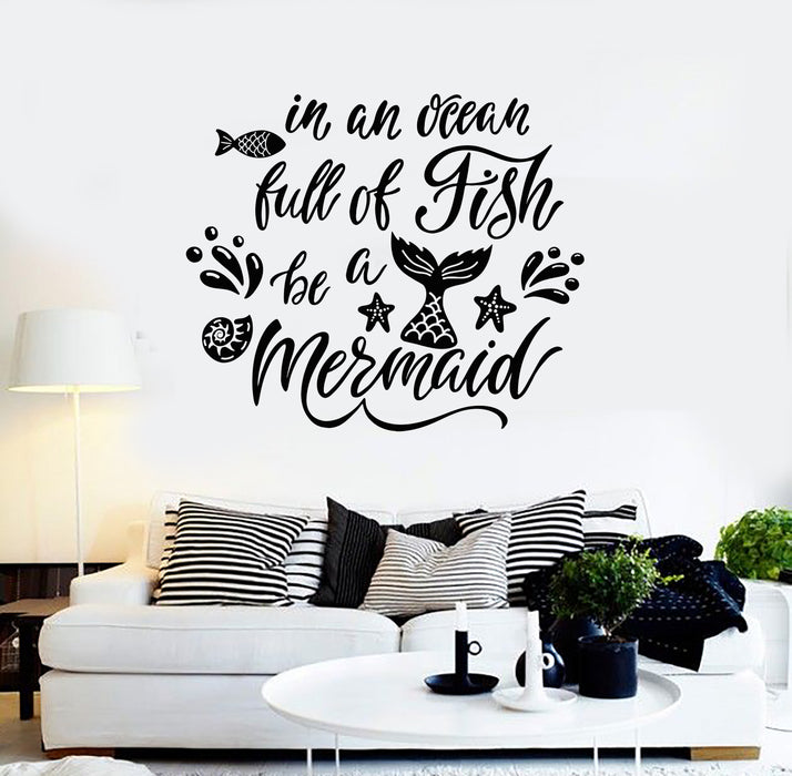 Vinyl Wall Decal Inspiring Phrase Fish Mermaid Words Bathroom Stickers Mural (g4191)