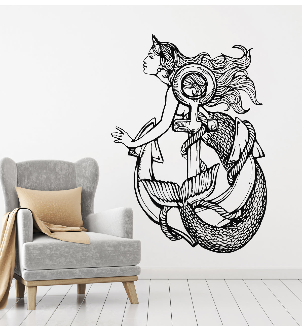 Vinyl Wall Decal Mermaid Anchor Nautical Marine Ocean Interior Sticker ...