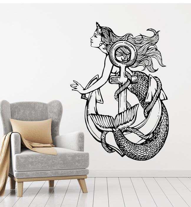 Vinyl Wall Decal Mermaid Anchor Nautical Marine Ocean Interior Stickers Mural (g5630)