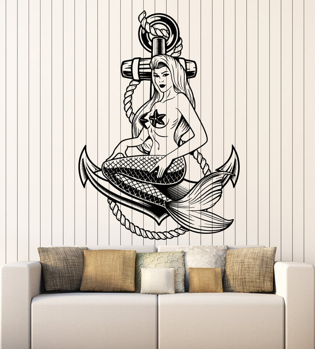 Vinyl Wall Decal Anchor Mermaid Fantasy Marine Teen Girl Room Stickers Mural (g5697)