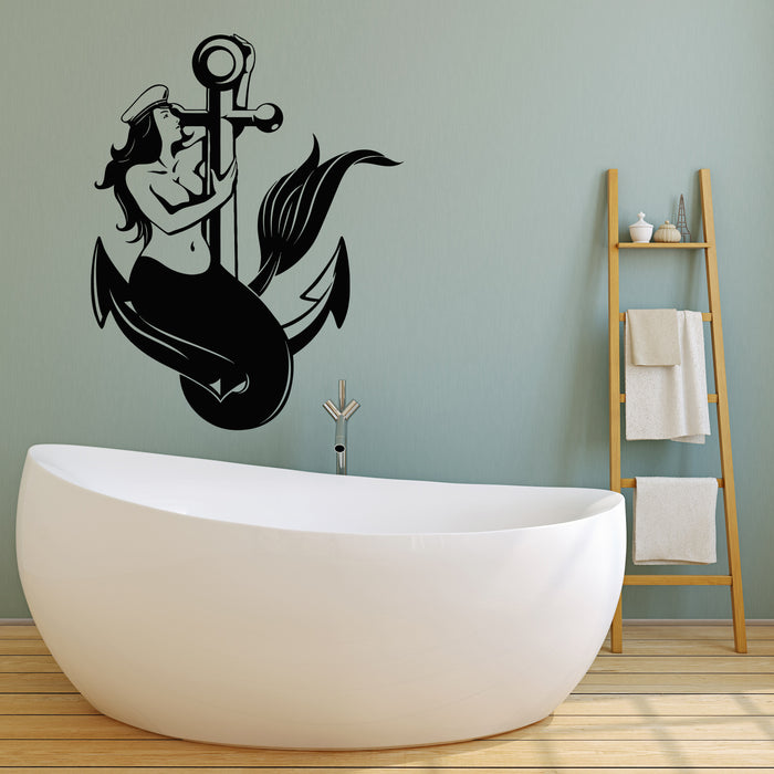 Vinyl Wall Decal Mermaid At Anchor Nautical Style Sea Marine Stickers Mural (g8448)