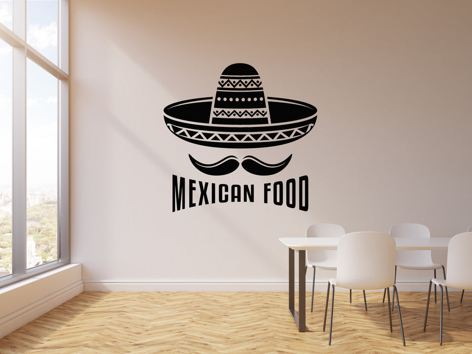 Vinyl Wall Decal Mexican Food Cuisine Hot Tasty Sombrero Moustache Stickers Mural (g1543)