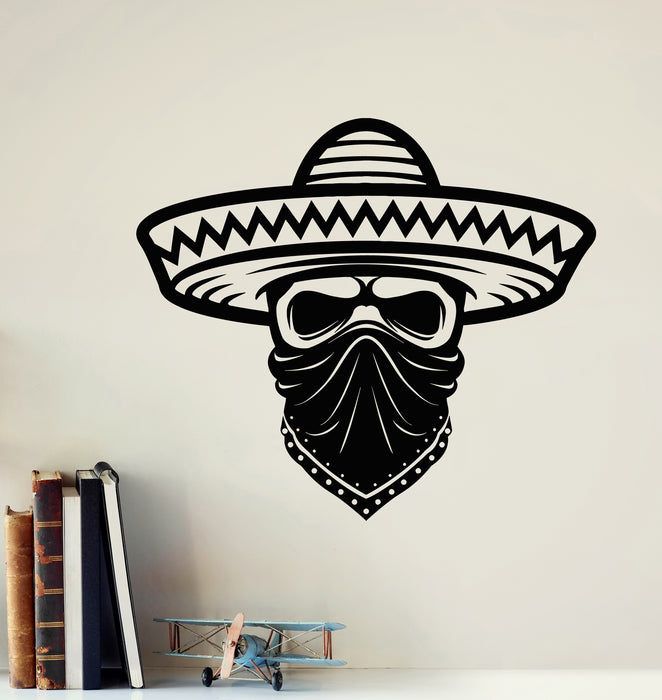 Vinyl Wall Decal Bandit Skull Mexican Hat Sombrero Decor Stickers Mural (g5916)