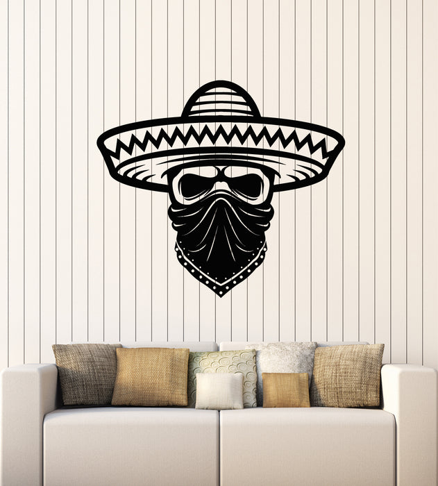 Vinyl Wall Decal Bandit Skull Mexican Hat Sombrero Decor Stickers Mural (g5916)