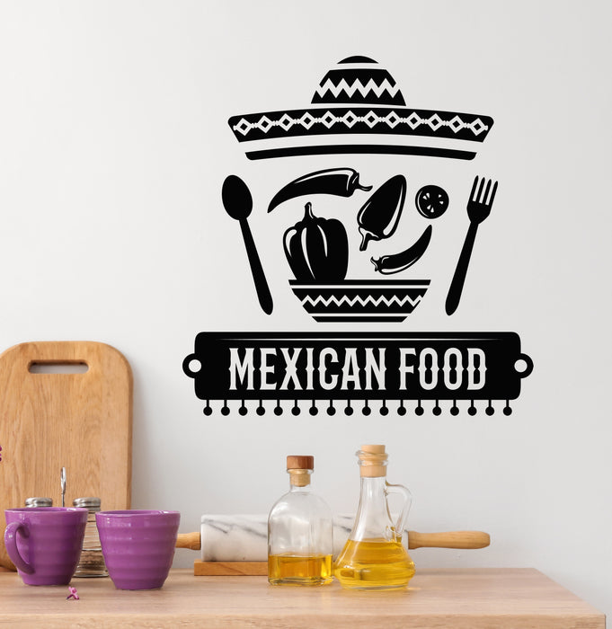 Mexican Food Vinyl Wall Decal Hat Chili Peper Spoon Fork Decor for Cafe Stickers Mural (k036)