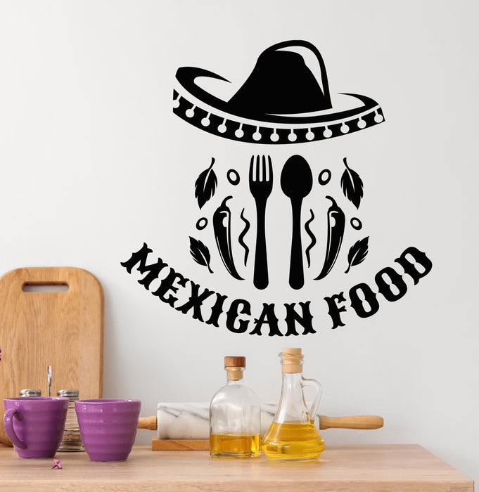 Mexican Food Wall Vinyl Decal Chili Cutlery Sombrero Stickers Mural (k182)
