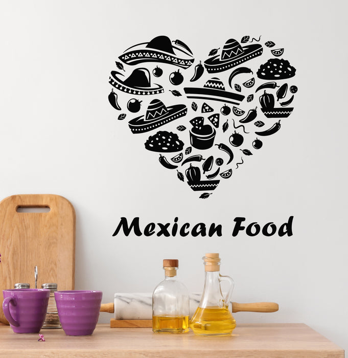 Vinyl Wall Decal Mexican Food Love Heart Shape Cuisine Interior Stickers Mural (g8287)