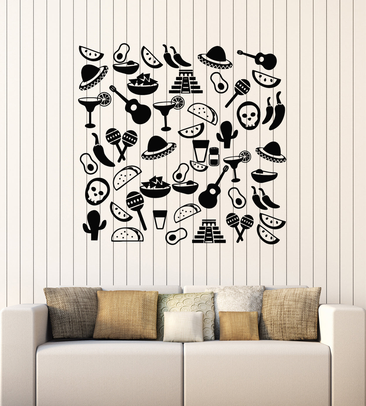 Vinyl Wall Decal Mexican Icons Nachos Fast Food Sombrero Traditions St