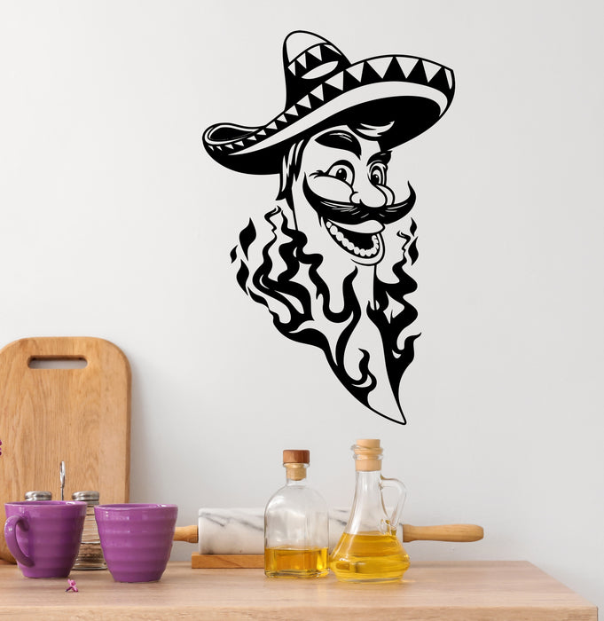 Mexican Vinyl Wall Decal Fire Mustache Sombrero Stickers Mural (k206)