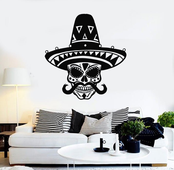 Vinyl Wall Decal Mexican Day Of Dead Tradition Sombrero Skeleton Stickers Mural (g968)