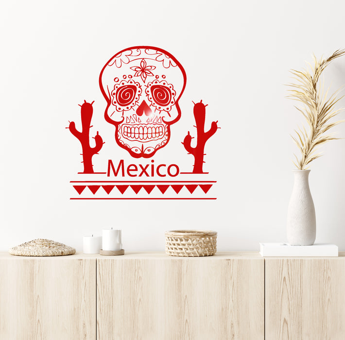 Vinyl Wall Decal Mexico Skull Cactus Mexican Latin America Stickers Unique Gift (ig4276)