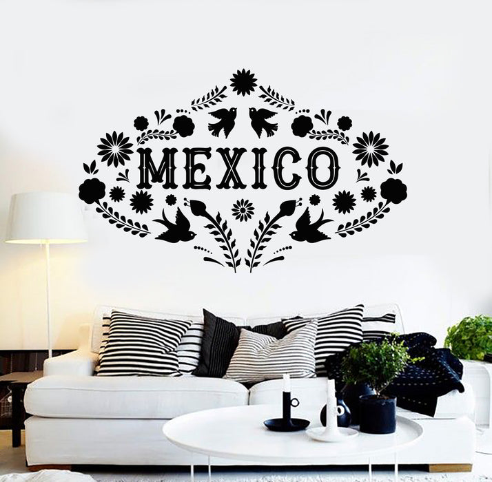 Vinyl Wall Decal Mexico Birds Nature Flowers Patterns Stickers Mural (g5194)