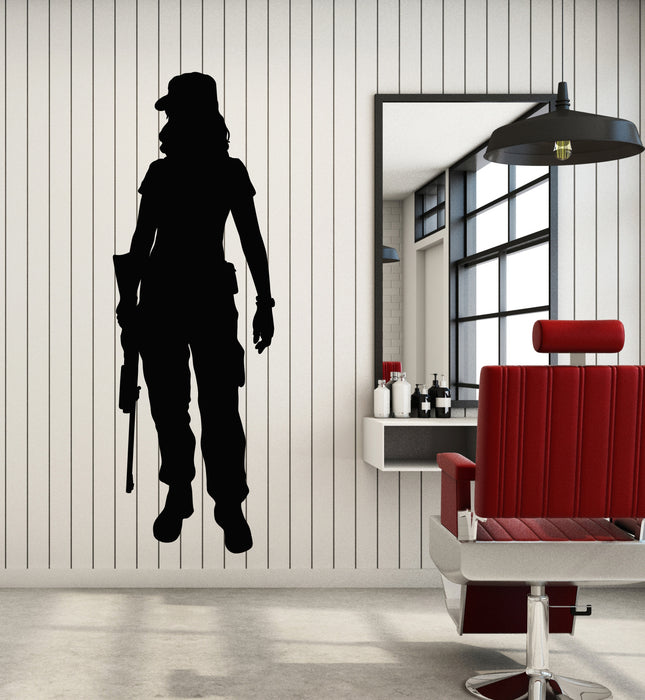 Vinyl Wall Decal Military Woman Girl With Gun Weapons Decor Stickers Mural (g6117)