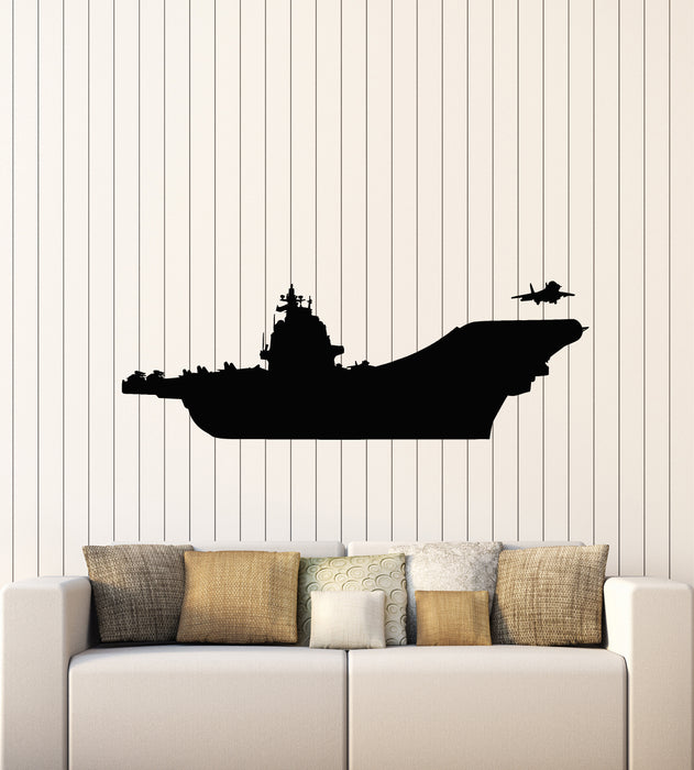 Vinyl Wall Decal Aircraft Carrier War Warship Military Ship Aircraft Stickers Mural (g4391)
