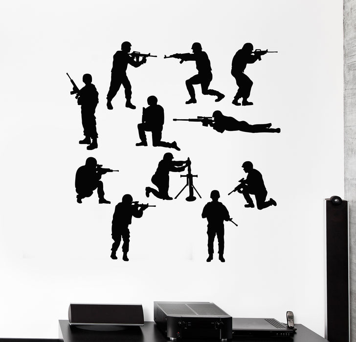 Vinyl Wall Decal Soldiers Silhouettes Military Guns Mans Decor Stickers Mural (g6841)