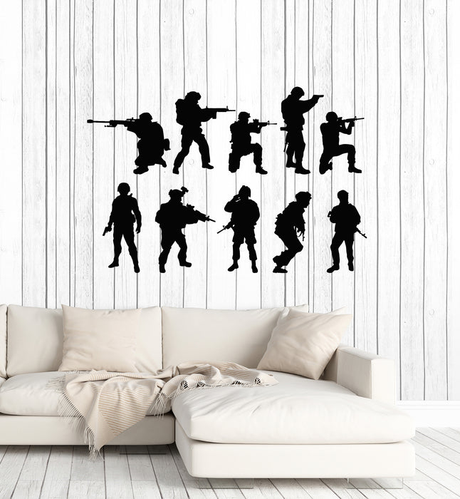 Vinyl Wall Decal Soldiers Silhouettes Military Arm Warriors Weapon Stickers Mural (g7189)