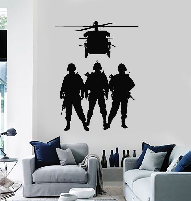 Vinyl Wall Decal Soldiers Helicopters Military Decor Patriot Stickers Mural (g7847)