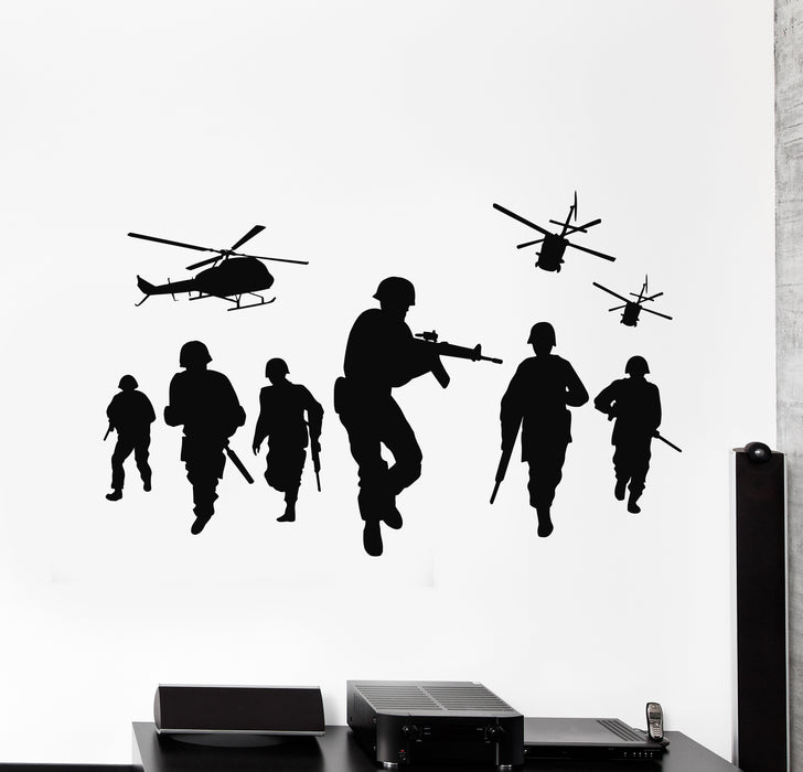 Vinyl Wall Decal  War Soldiers Helicopter MIlitary Army Air Force Stickers Mural (g5595)