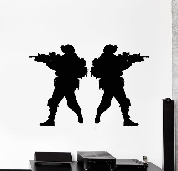 Vinyl Wall Decal Military Soldiers With Machine Guns Weapon Stickers Mural (g7828)