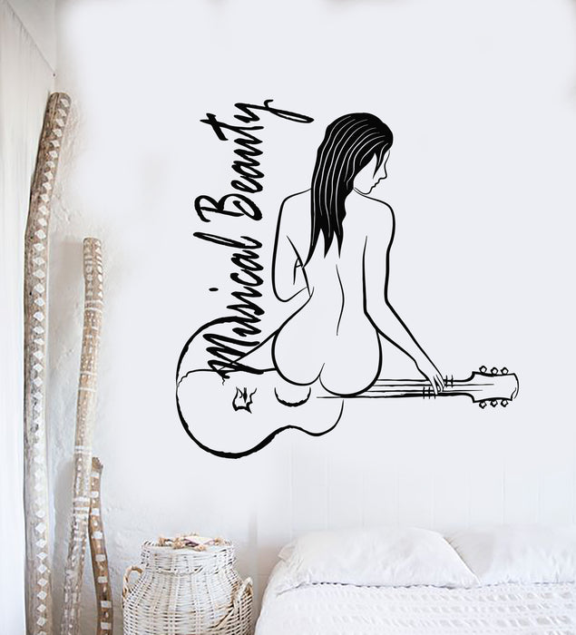 Vinyl Wall Decal Musical Beauty Sketch Guitar Naked Girl Stickers Mural (g3139)