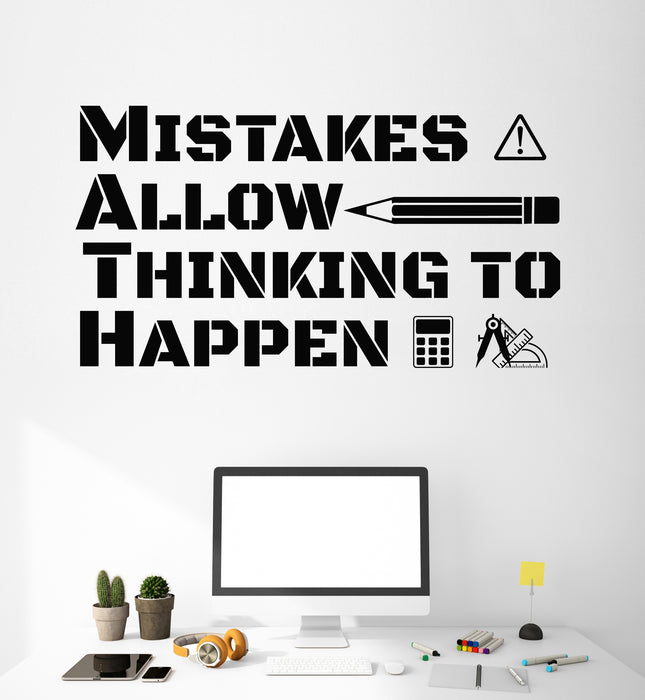Mistakes Allow Thinking to Happen Vinyl Wall Decal Lettering Motivation Pencil Calculator Stickers Mural (k195)