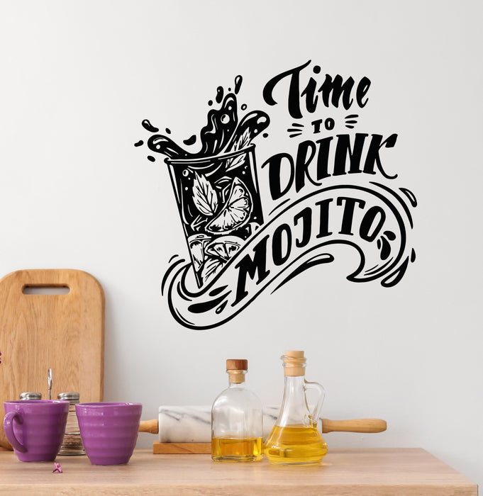 Vinyl Wall Decal Bar Cocktail Alcohol Time To Drink Mojito Stickers Mural (g5914)