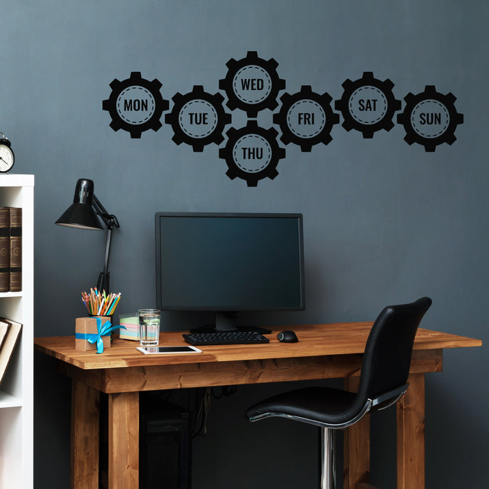 Vinyl Wall Decal Monday Gears Days Of The Week Office Space Stickers Mural (g7298)