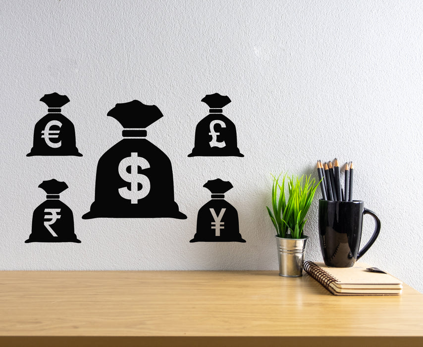 Виниловая наклейка на стену сумка с набором денег Банковский дом символы валюты наклейки фреска (g6853)