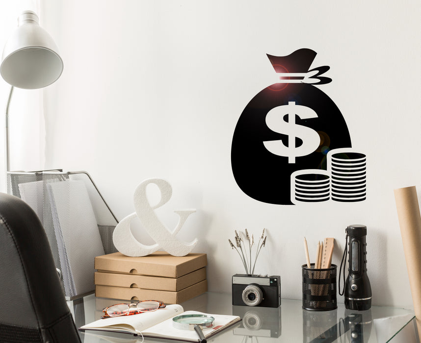 Vinyl Wall Decal Coins Money Bag Dollar Stickers Mural Unique Gift (ig3932)