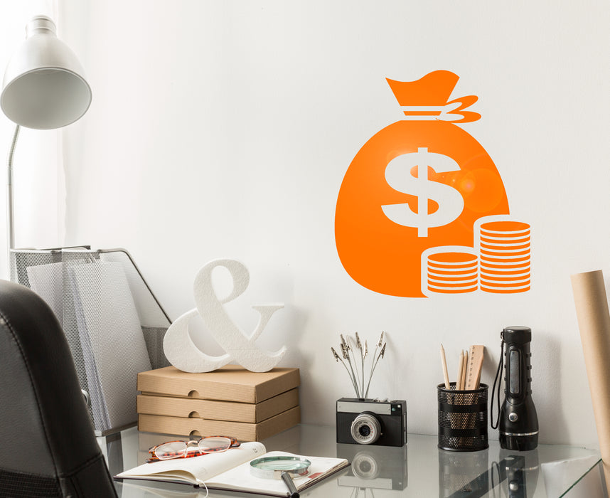 Vinyl Wall Decal Coins Money Bag Dollar Stickers Mural Unique Gift (ig3932)