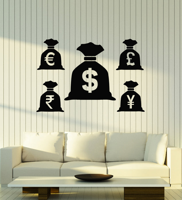 Vinyl Wall Decal Bag With Money Set Banking House Currency Symbols Stickers Mural (g6853)