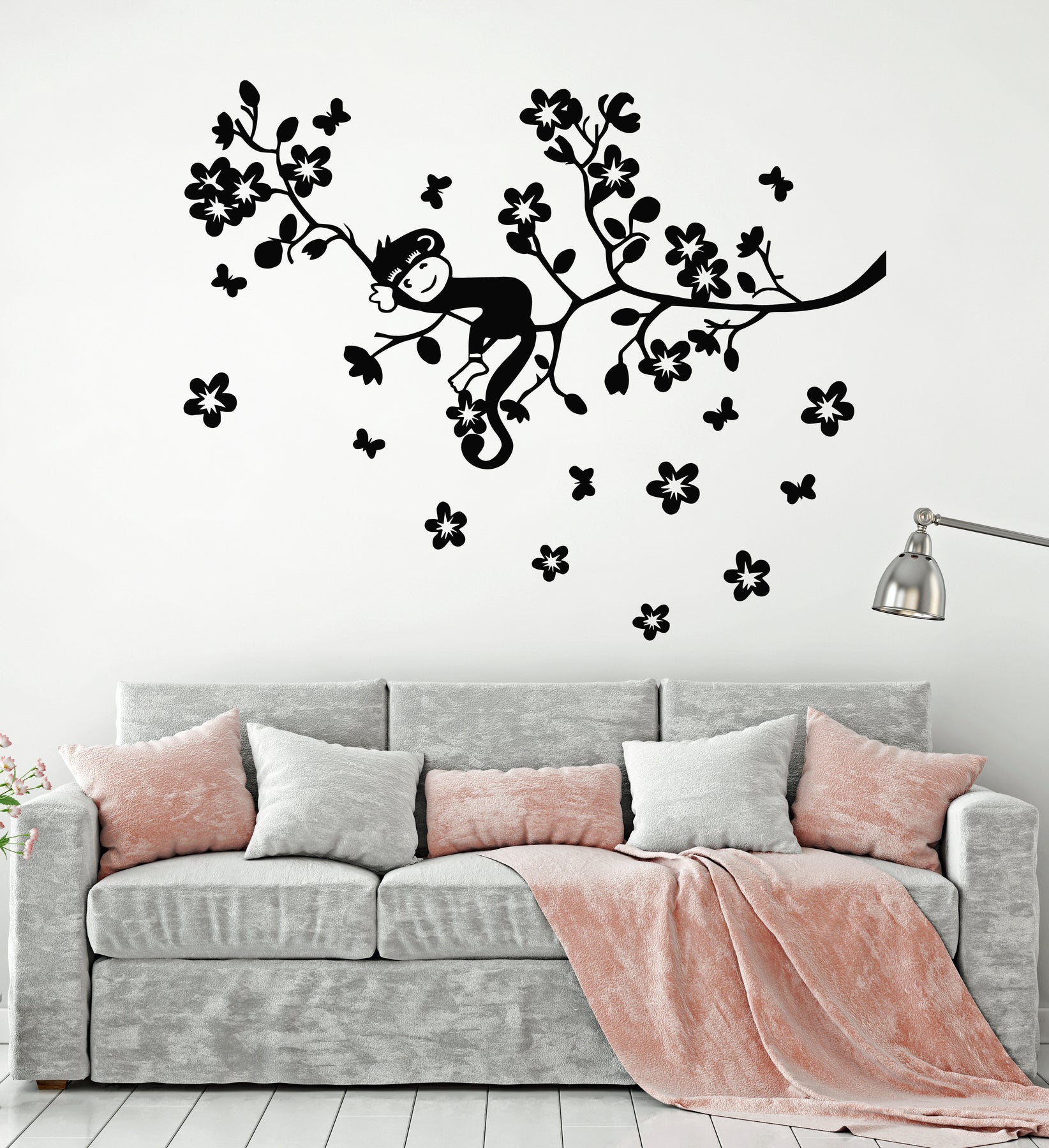 Corner Tree - Monkey wall decal with Customized Name-Vinyl Blossom Tree  Wall Decal And Blossom Tree