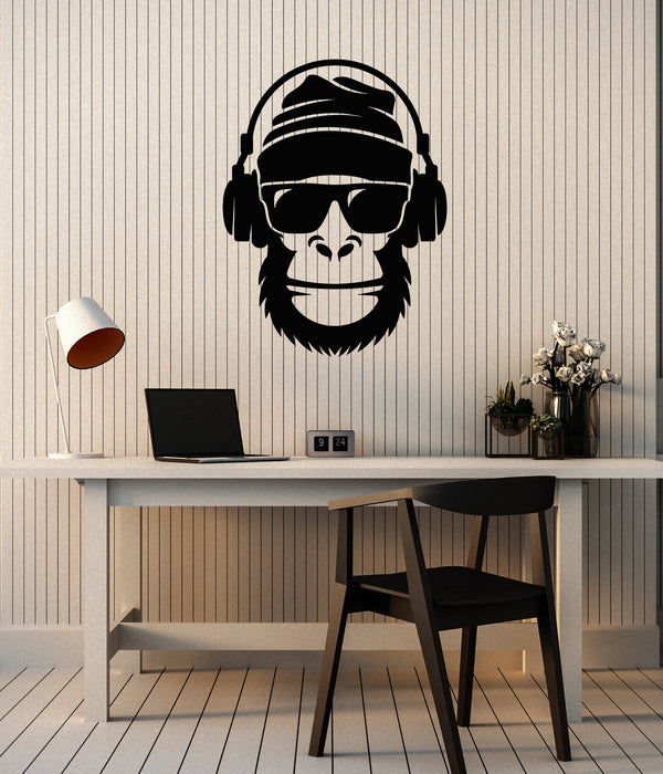Vinyl Wall Decal Monkey Headphones Glasses Teen Room Stickers Mural (g4602)