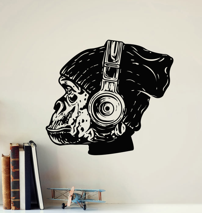 Vinyl Wall Decal Teen Room Monkey Head Musical Headphones  Stickers Mural (g5879)
