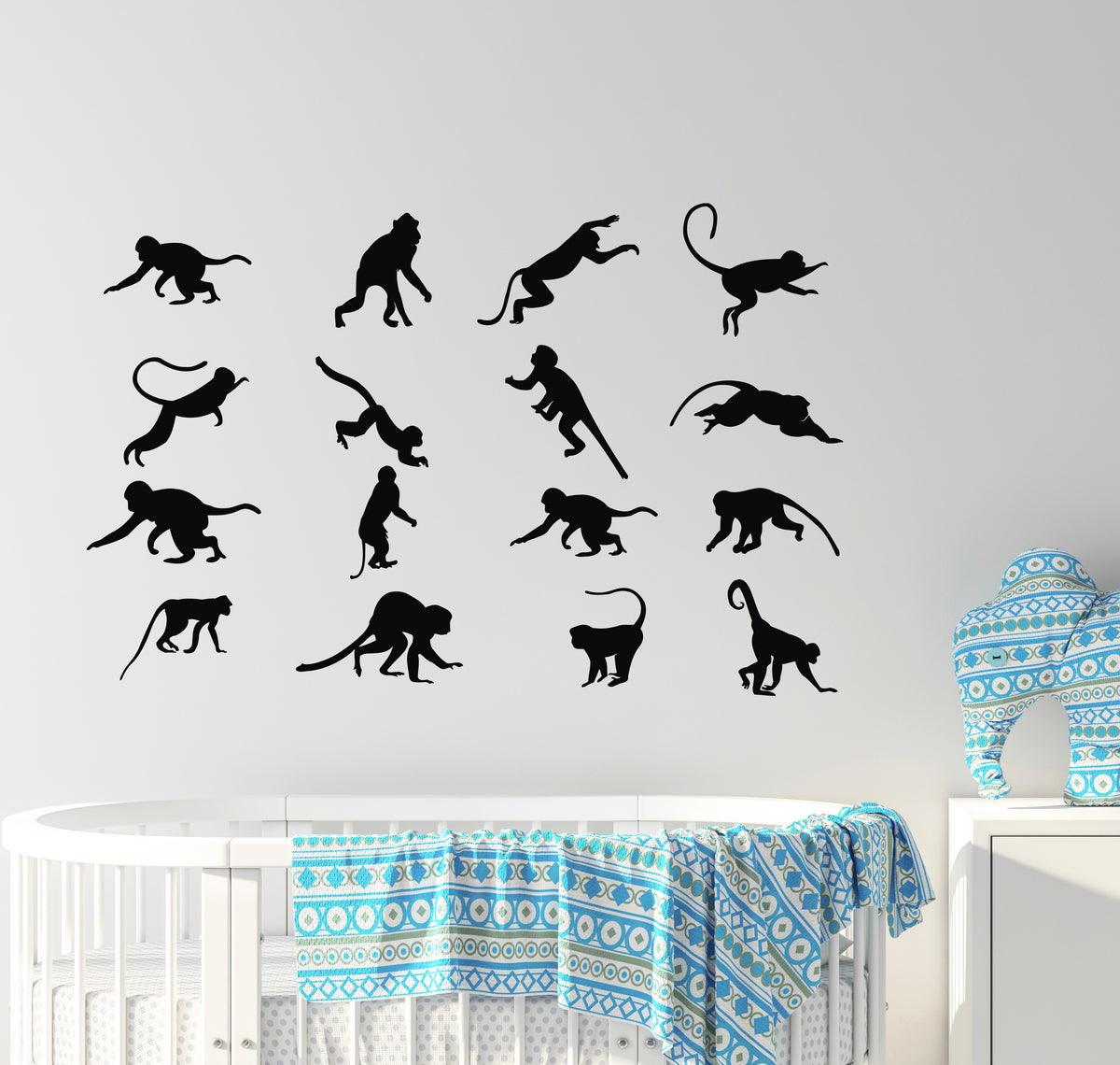 Vinyl Wall Decal Monkey Patterns Zoo Animals Kids Room Stickers Mural ...