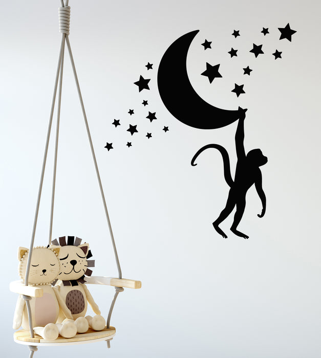 Vinyl Wall Decal Monkey Silhouette Crescent Moon Stars Night Kids Room Stickers Mural (g7676)