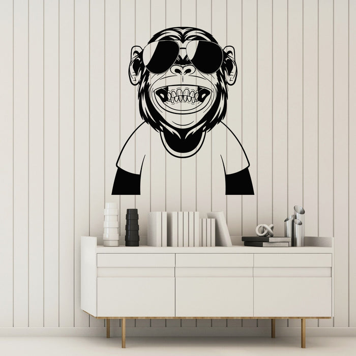 Vinyl Wall Decal Chimps Poster Funny Smiling Sunglasses Monkey Stickers Mural (g8045)