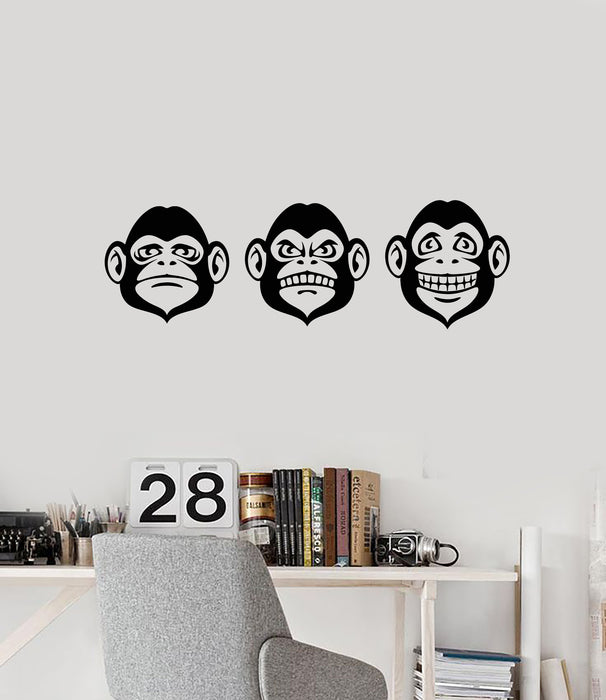 Vinyl Wall Decal Emotions Good Bad Monkey Heads Animals Stickers Mural (g4554)