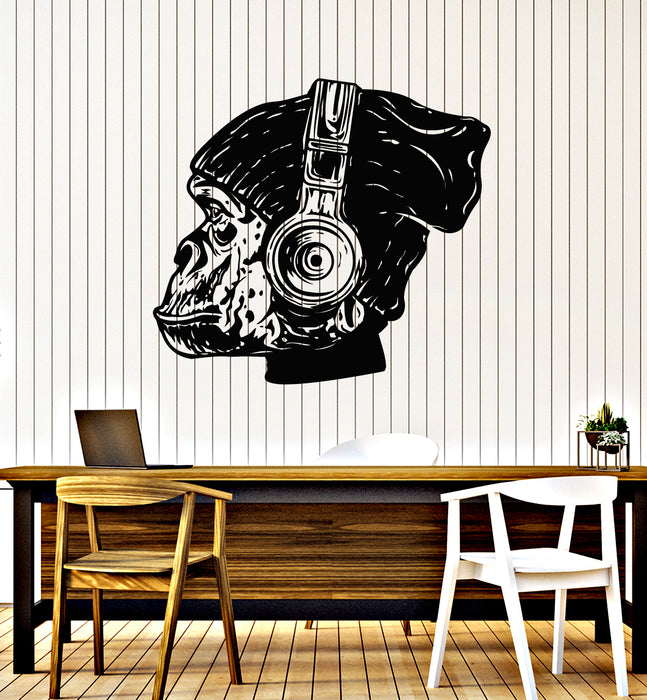 Vinyl Wall Decal Teen Room Monkey Head Musical Headphones  Stickers Mural (g5879)