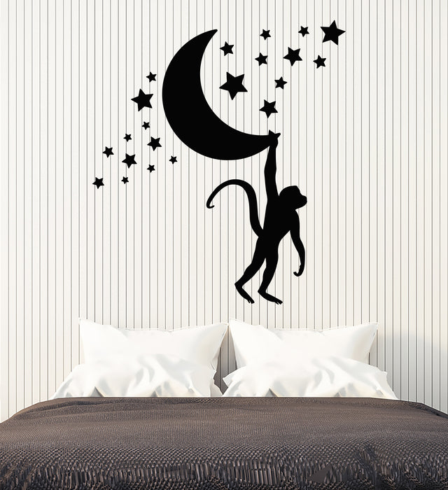 Vinyl Wall Decal Monkey Silhouette Crescent Moon Stars Night Kids Room Stickers Mural (g7676)
