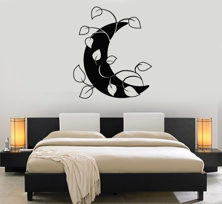 Vinyl Wall Decal Crescent Moon Leaves Nature Bedroom Home Decor Stickers Mural (g319)