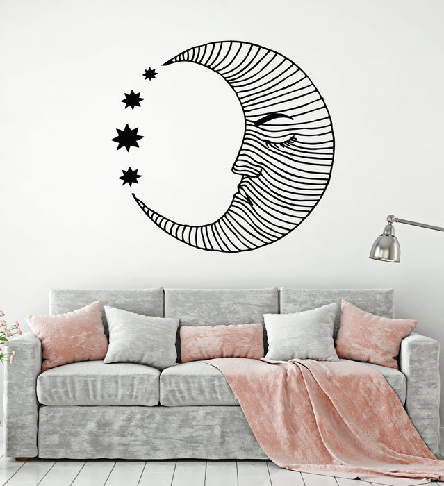 Vinyl Wall Decal Moon Stars Sky Crescent Bedroom Decor Stickers Mural (g406)